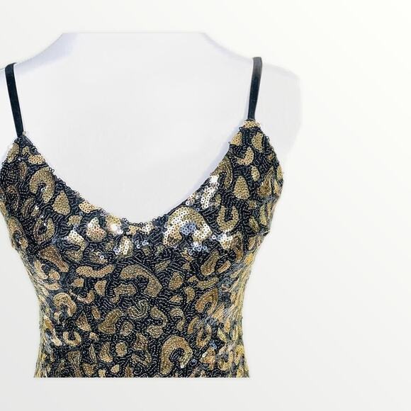 Guess Gold Black Leopard Sequin Dress Sleeveless Small NWT - Picture 3 of 12